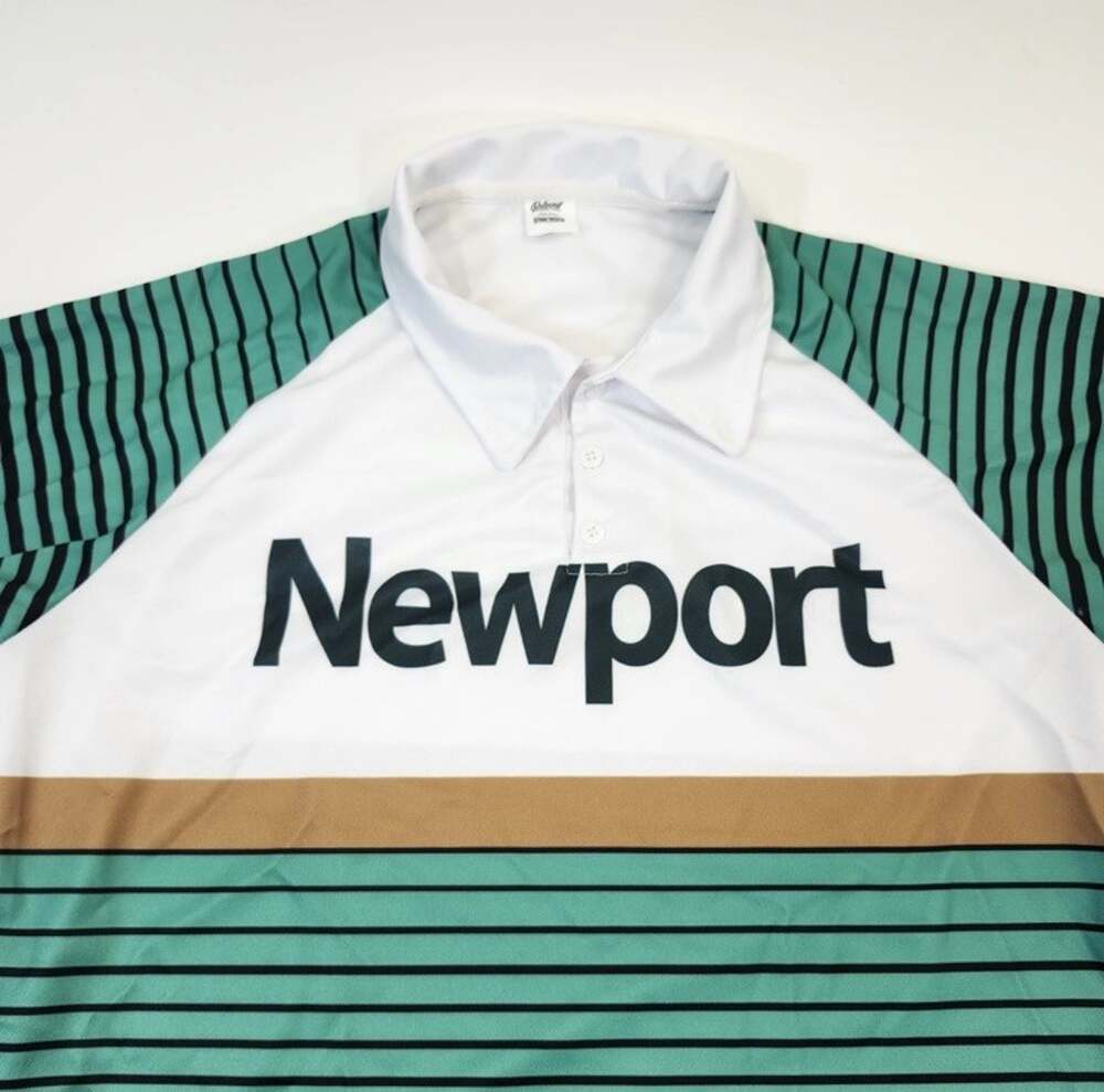 Newport Cigarettes Polo Shirt Green Striped Graphic Adult L Beloved Polyester